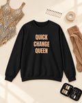 Flat lay of the Quick Change Queen Puff Crewneck in Black
